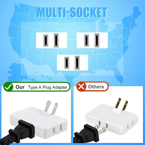 Miniatura 3 de Paquete de 3 extensores de toma de corriente de pared plana de CA, adaptador de enchufe plano, adaptador de pared plegable de 3 vías, enchufe Blanco
