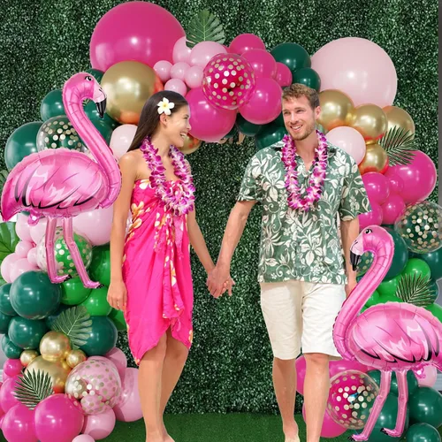 Miniatura 6 de Kit de Guirnalda de Arco de Globos de Flamenco Tropical de 156 Piezas, Globos de Lámina de Flamenco con Confeti Rosa Fuerte Verde Oscuro Rosa Claro