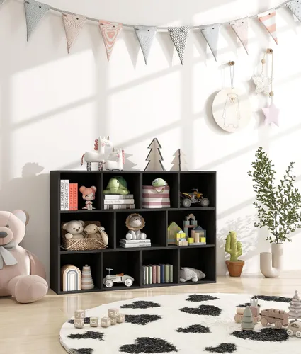 Miniatura 3 de Organizador de almacenamiento de juguetes para niños de 11 cubos con estante para niños, estantería de bebé para guardería, estantería de madera