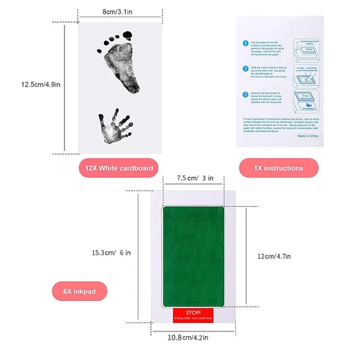 Miniatura 2 de Outus Kit de 18 piezas de huellas de manos y huellas sin tinta para bebé, 6 almohadillas de tinta seguras para manos y pies, kit de sellos