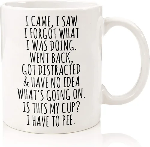 Taza de café divertida "Vine, vi y olvidé qué estaba haciendo" de 11 onzas – Regalos de cumpleaños para personas mayores, ciudadanos senior, abuelas