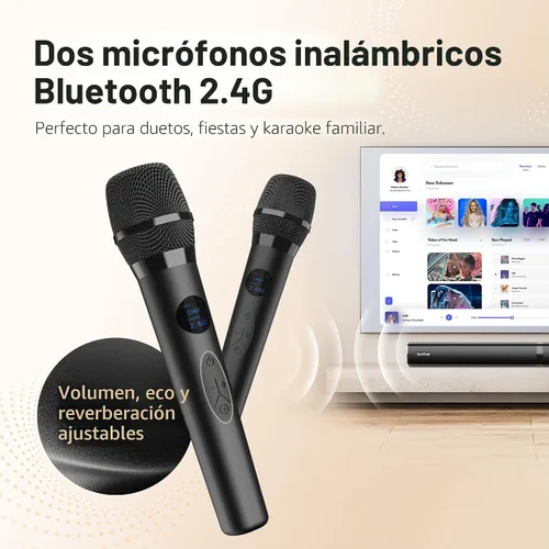Miniatura 5 de Barra de sonido con subwoofer para TV, sistema de altavoces Bluetooth 5.3 con 2 micrófonos inalámbricos de karaoke, audio de sonido envolvente