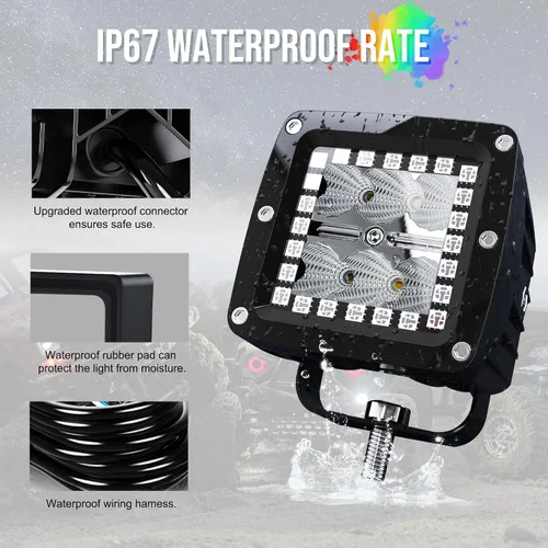 Miniatura 8 de ASLONG 4 Piezas Cubos LED 3X3 Blanco/Ámbar Pods Estroboscópicos de Inundación Trabajo con Halo RGB Chaser 16 Colores Sólidos Más de 92 Modos
