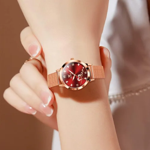 Miniatura 7 de OLEVS Reloj de pulsera de cuarzo analógico con diamantes de oro rosa para mujer, vestido de lujo, acero inoxidable, luminoso, impermeable, fecha
