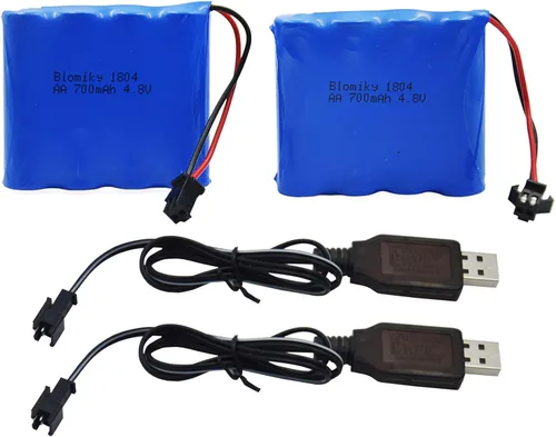 Blomiky Paquete de 2 baterías Ni-Cd de 4.8 V 700 mAh y 2 cables USB adecuados para SY-E511 RC Excavadora C181 C182 C185 escala 1/18 RC Truck /