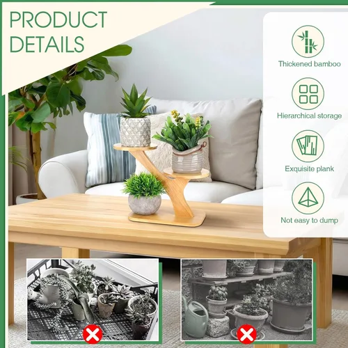 Miniatura 3 de 4 soportes de bambú para plantas de interior de 3 niveles, estante para alféizar de ventana para suculentas, pequeños soportes de flores