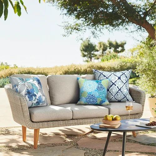 Miniatura 993 de Juego de 2 almohadas para exteriores de 16 x 16 pulgadas, repelentes al agua con interiores, para muebles de patio, hogar, jardín, geometría bohemia