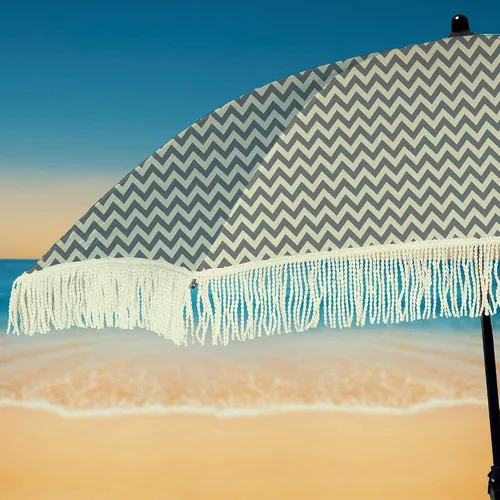 Miniatura 15 de Sombrilla de playa para arena, resistente al viento, con bolsa de anclaje de arena, portátil, flecos, bolsa de mezclilla, cuenta con parte inferior