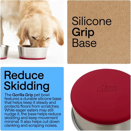 Miniatura 3 de GORILLA GRIP Tazones para perros, acero inoxidable 304 de grado alimenticio, capacidad para 2 tazas cada uno (16 onzas líquidas) para alimentos