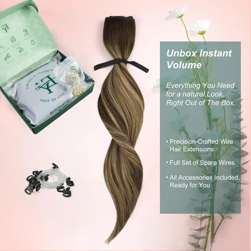 Miniatura 128 de Easyouth Extensión de cabello humano rubio con cola de caballo, extensiones de cabello humano rubio dorado con reflejos rubios, extensiones