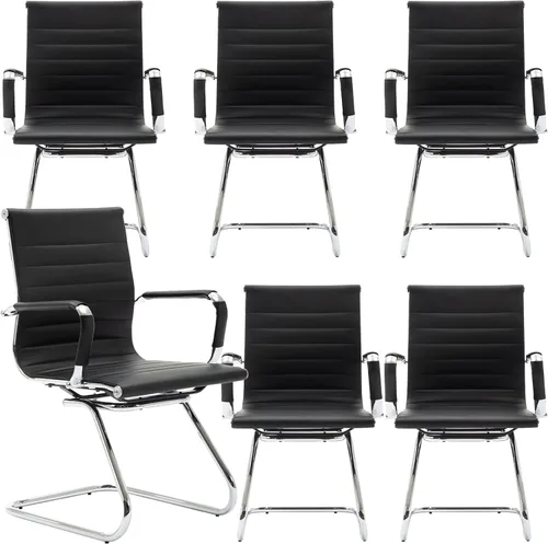 Miniatura 10 de Juego de 2 sillas de sala de conferencias, sillas de sala de espera con brazos, sillas de recepción de piel sintética sin ruedas, sillas