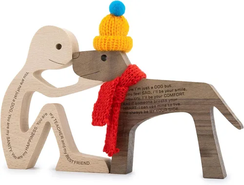 Miniatura 11 de Pequeña Decoración de Sala de Estar Estatua de Mujer y Perro Decoraciones de Madera para el Hogar Mujeres+perro