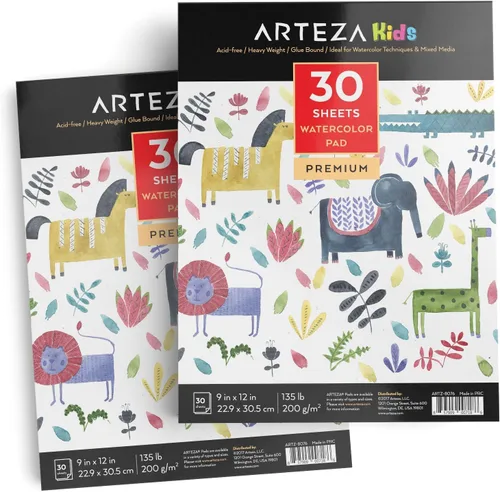Miniatura 8 de ARTEZA Bloc de papel de acuarela, 32 hojas, 9 x 12 pulgadas, 140 libras / 300 GSM, prensa en frío, papel de arte sin ácidos para acuarela, gouache