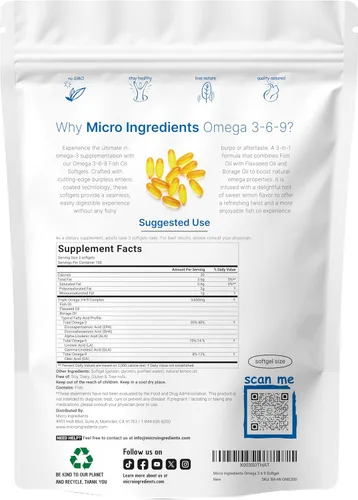 Miniatura 2 de Ultra Omega 3-6-9 3600 mg por porción, 300 cápsulas blandas sin eructos Sabor a limón - Mezcla de aceites de pescado, linaza y borraja Fuente