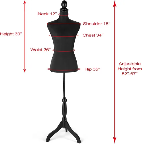 Miniatura 3 de Maniquíes femeninos con soporte de base de trípode, maniquí ajustable de altura de 52 a 67 pulgadas, forma de ropa portátil para coser vestido