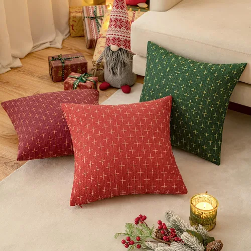 Miniatura 118 de MIULEE - Juego de 2 fundas de almohada decorativas de lino de arpillera navideñas, modernas, estilo campestre, rústicas, tejidas, con textura