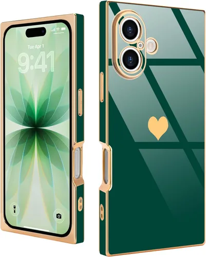 Miniatura 31 de Compatible con iPhone 12 Funda Rectangular Bonita Chapado Dorado Lujo Corazón de Amor Funda de Teléfono para Mujeres Niñas A Prueba de Golpes