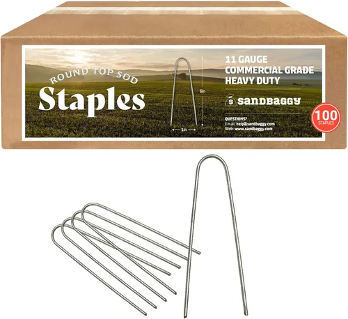 Sandbaggy Grapas de paisaje con parte superior redonda de 6 pulgadas ~ SOD Garden Stakes Pin cuadrado para tela de cubierta del suelo y tubo de