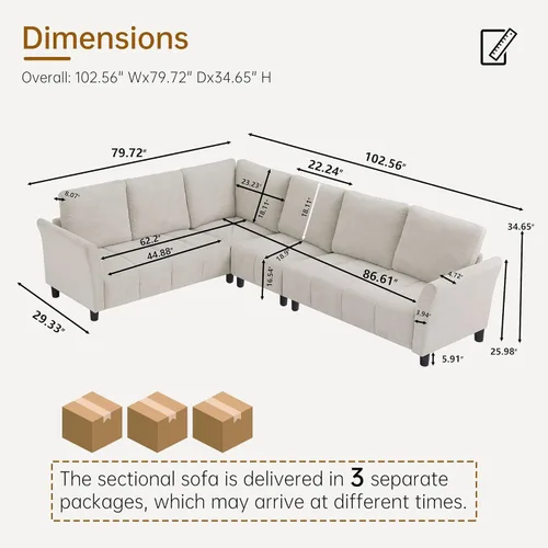 Miniatura 2 de Sofá modular convertible de 102 pulgadas en forma de L con cojines de respaldo, tela tapizada moderna de 6 asientos reversible, juego de sofá