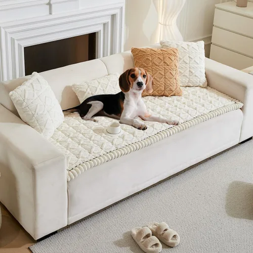 Miniatura 11 de Tiwwie Funda de sofá para perros, fundas de sofá para mascotas de textura esponjosa, fundas de sofá geométricas de jacquard coral, lavables