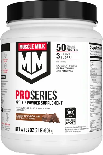 Miniatura 12 de Muscle Milk Pro Series Suplemento de Proteína en Polvo, Sabor Chocolate Knockout, 5 Libras, 28 Porciones, 50g de Proteína, 3g de Azúcar, 20