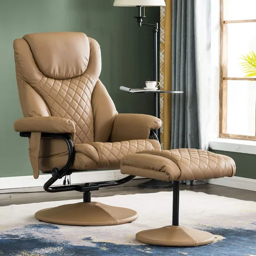 Miniatura 2 de Mcombo Sillón reclinable con otomano, silla reclinable con masaje, silla giratoria de 360 grados para sala de estar de piel sintética, 4901 (Cognac)