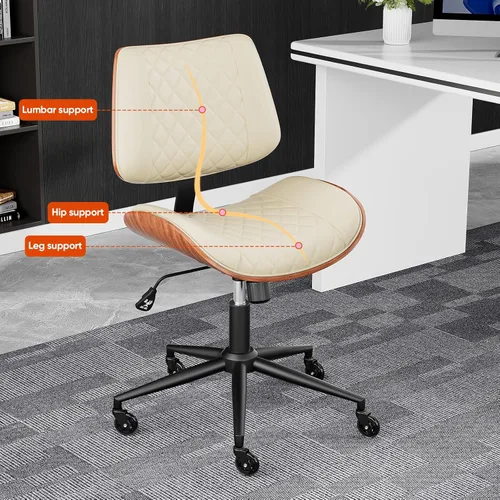 Miniatura 5 de Silla de escritorio de oficina en casa con ruedas giratorias, moderna silla de oficina sin brazos de piel sintética, pequeña silla de computadora
