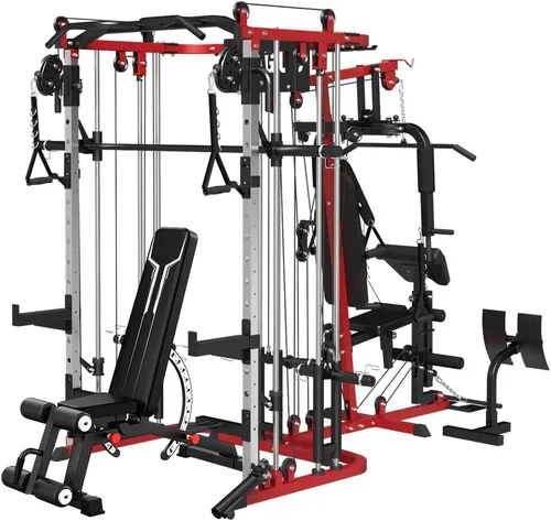 Miniatura 13 de Sistema de gimnasio todo en uno para el hogar, estación de entrenamiento multifunción con máquina Smith, jaula de potencia y sistema de cruce