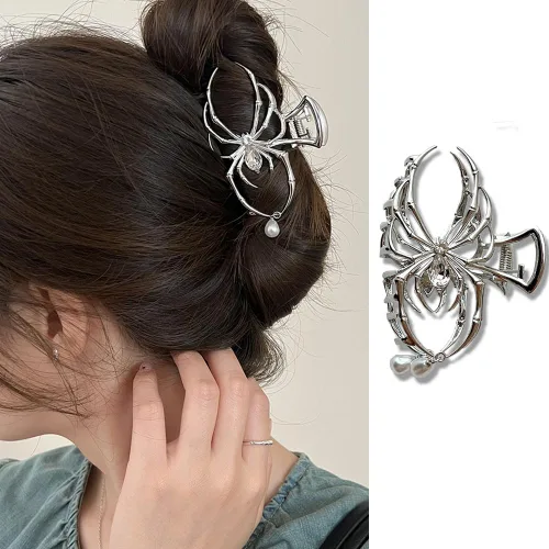 Miniatura 7 de Pinzas de pelo de aleación de calavera – Divertidas pinzas punk, agarre fuerte para cabello grueso y fino, accesorios de metal plateado