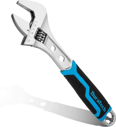 DURATECH - Llave ajustable de 10 pulgadas, llave combinada 3 en 1 con extremo en caja/función hexagonal, acero CR-V, escalas métricas y SAE,