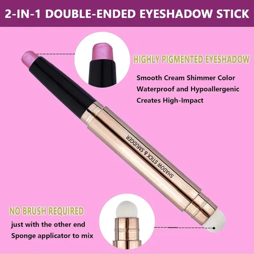 Miniatura 3 de Barra de Sombra de Ojos Rosa, Lápiz de Sombra de Ojos Cremoso, Acabado Brillante, Hipoalergénico, Resistente al Agua, de Larga Duración, Lápiz