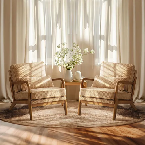 Miniatura 13 de VINGLI Juego Mejorado de 2 Sillones de Acento de Pana Premium, Sillón Tapizado con Brazos, Silla de Lectura Cómoda de Madera Maciza con Almohada