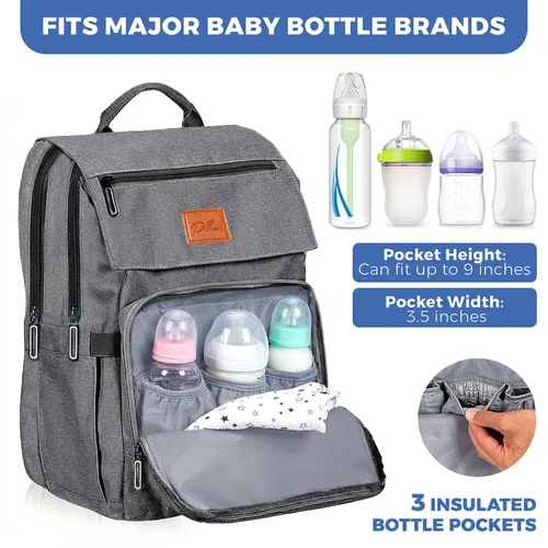 Miniatura 5 de PILLANI - Mochila grande para llevar pañales de bebé, para viajar, cambiador incluido, producto esencial para recién nacidos, artículos para mamá