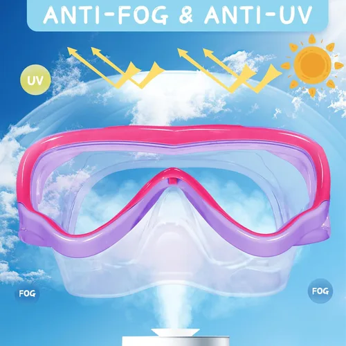 Miniatura 2 de Water Space Kids Swimming Goggles Swim Mask with Nose Cover for Kids Youth 3-15, Anti-Shattered Lens UV Protection No-leak Morado y verde