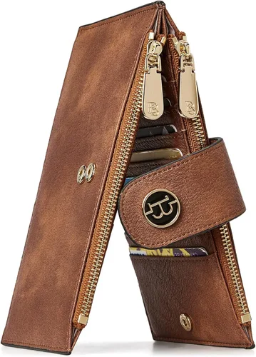 Miniatura 10 de BOSTANTEN - Carteras de cuero para mujer grandes con bloqueo RFID, billetera delgada de dos pliegues con bolsillo con cremallera, Grande, Minimalista