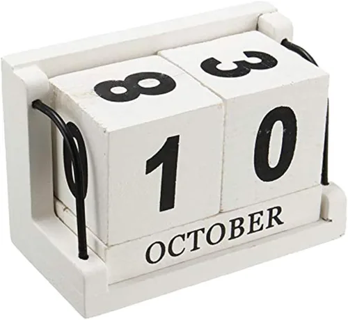 Bloques de calendario de escritorio perpetuo de madera, accesorios de mesa vintage para decoración de oficina en casa, color blanco