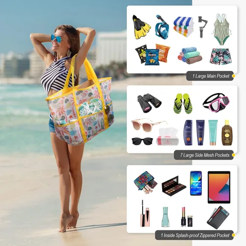 Miniatura 7 de F-color Mesh Beach Bag Family - Large Tote Bag for Cruise Pool Beach Vacation Essentials