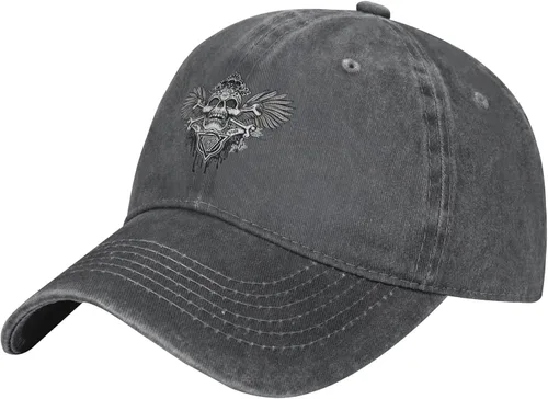 Cowboy Hat Trendy Hats for Man and Women Djustable Four Season Outdoor Baseball Cap of Hell Skull with Angel Deep Heather