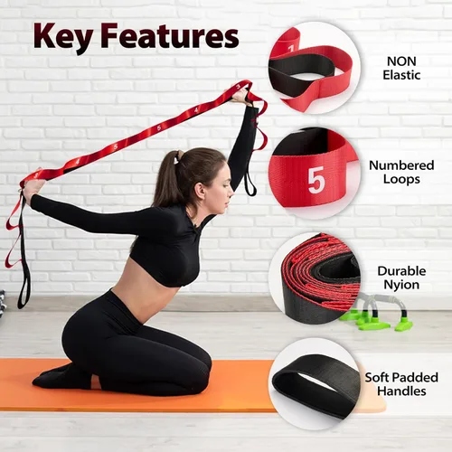 Miniatura 3 de Acozycoo Correa de estiramiento con 10 bucles, correa de yoga para terapia física, entrenamiento en casa, entrenamiento de pilates y flexibilidad