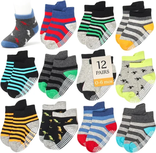 Miniatura 12 de CozyWay Baby & Toddler Socks with Grippers Non Slip Ankle Grip Socks For Boys and Girls - Comfy Soft Cotton - 12 Pack