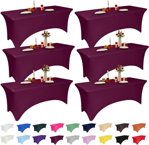 Miniatura 36 de Paquete de 2 manteles de elastano negro de 6 pies para mesas rectangulares, ajustado y elástico, lavable, resistente a las arrugas, perfecto
