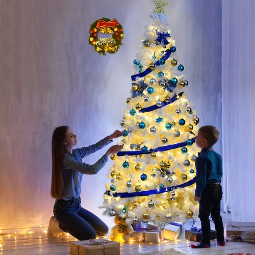 Miniatura 3 de BestComfort Blanco artificial de 5/6/7/8 pies, fácil montaje, base de metal, árbol de Navidad falso para decoración de fiestas en el hogar, oficina