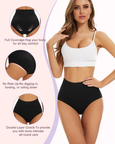 Miniatura 2 de Sunm Boutique Ropa interior de algodón para mujer, de cintura alta, cobertura completa, bragas, talla grande, paquete de 3457
