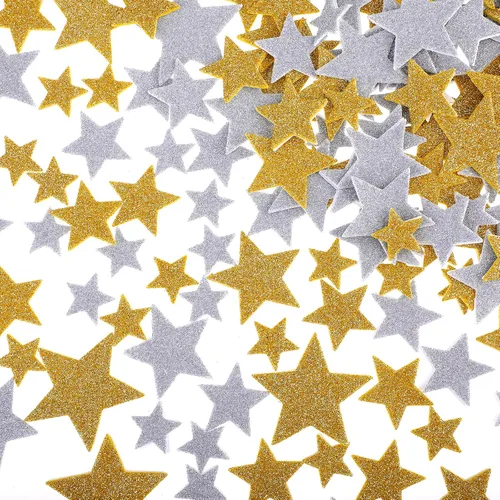 Ouligay 200 calcomanías de estrella de espuma con purpurina dorada y plateada, calcomanías de espuma brillantes autoadhesivas para niños,