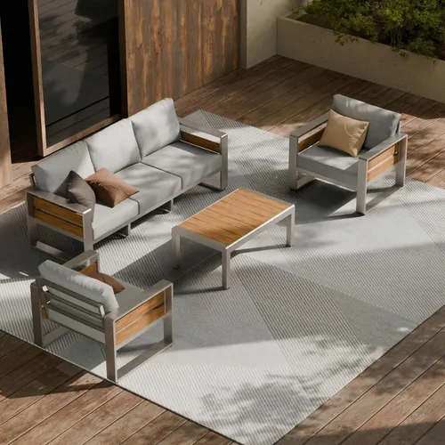 Miniatura 20 de ZANDOR Juego de muebles de aluminio para patio al aire libre, 4 piezas de metal moderno, sofá seccional para conversación al aire libre con mesa