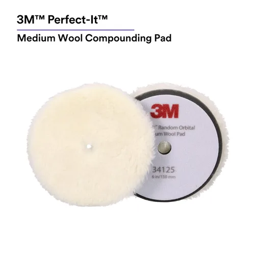 Miniatura 2 de 3M Perfect-It Almohadilla de compuesto orbital aleatorio de lana media, 6"/150 mm, Blanca, 34125, Almohadillas orbitales para compuesto y pulido