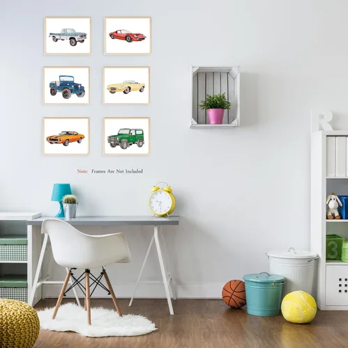 Miniatura 5 de XUOIAYNB Impresiones artísticas clásicas de acuarela para automóvil, diseño retro de auto todoterreno (8 x 10 x 6 unidades, sin marco), obra de arte