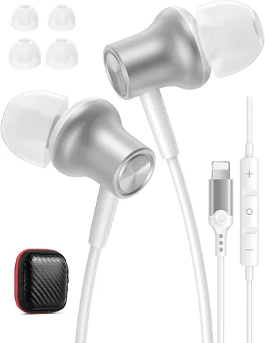 Miniatura 10 de iMangoo Diseño para auriculares con cable certificados MFi de Apple para audífonos Lightning, auriculares de alambre magnético con cable