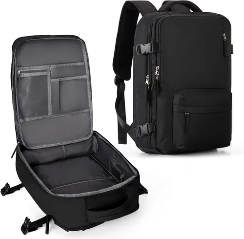 Miniatura 49 de WONHOX - Mochila grande, aprobada para vuelo, unisex, para viajes, trabajo, negocios o laptop, a1-Negro, Medium