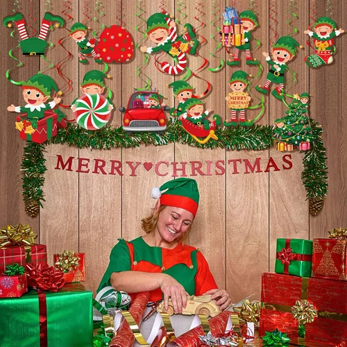 Miniatura 6 de Zomiboo 53 remolinos colgantes de Navidad, dulces de Navidad, pan de jengibre, camión, cardenales rojos, adornos de decoración de techo para árbol